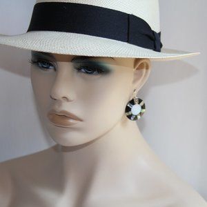 RoManse 18k Gold Sterling Silver Abalone Onyx Earrings